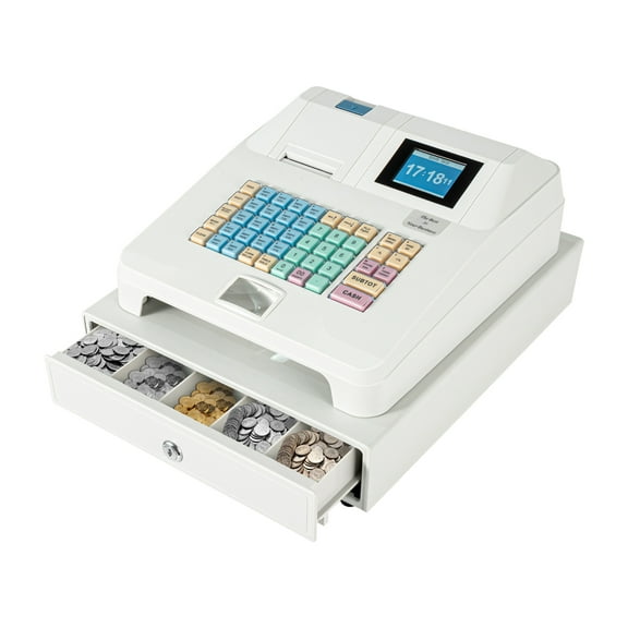 ToppiJoy Cash Register, Electronic POS System with 2.8in Color LCD Screen, 48 Keys, Coin and Bill Compartments, Ideal for Retail Stores and Restaurants