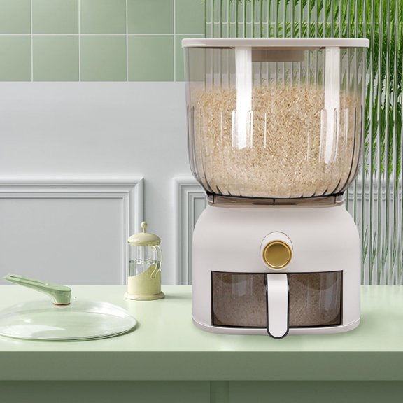 ToppiJoy Cear Rice Dispenser, Large Rice Storage Container Food Dispenser with Measuring Cup for Rice, Oatmeal, Beans, Grains