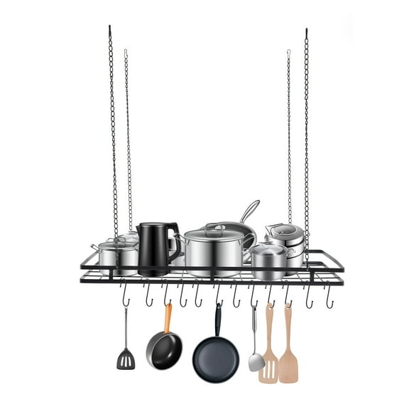 ToppiJoy Ceiling Pot Rack and Pan Rack  with 12 Hooks, Storage Rack Multi-Purpose Organizer, for Kitchen, Home, Restaurant, Bathroom