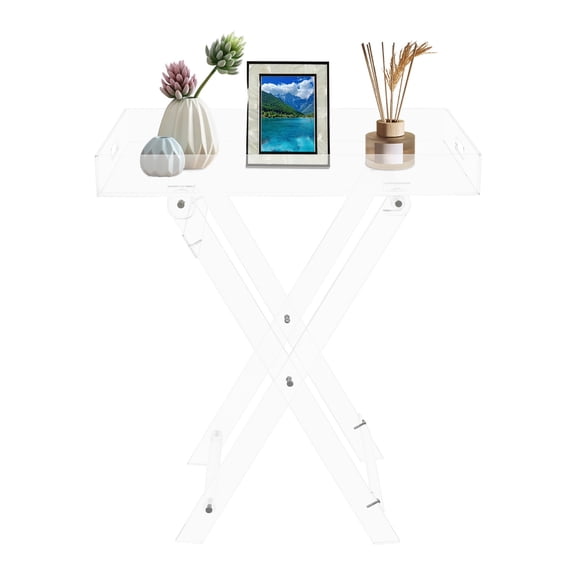 ToppiJoy Clear Acrylic Folding Tray Table, Modern Side End Table with Handles