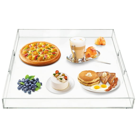 ToppiJoy Clear Acrylic Round Serving Tray, Countertop Organizer Desserts Coffee Serving Tray with Handles 18.9"