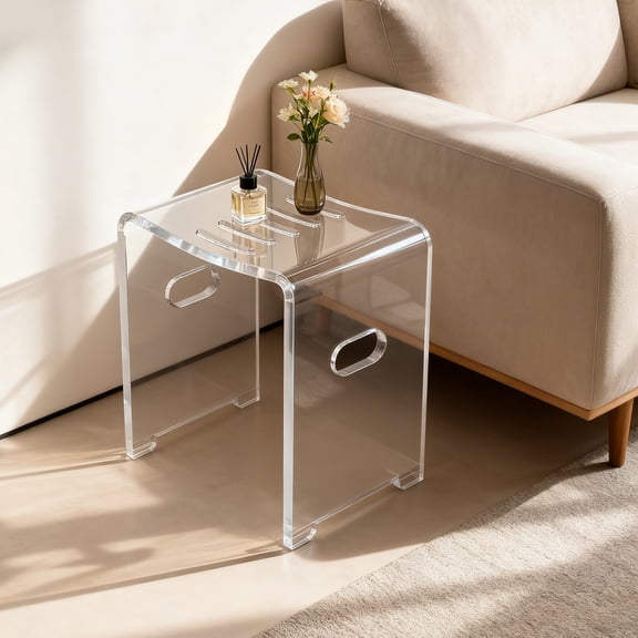 ToppiJoy Clear Acrylic Shower Stool Hold up to 6602lbs, Modern Floor Standing Shower Bench for Bathroom Living Room Entryway