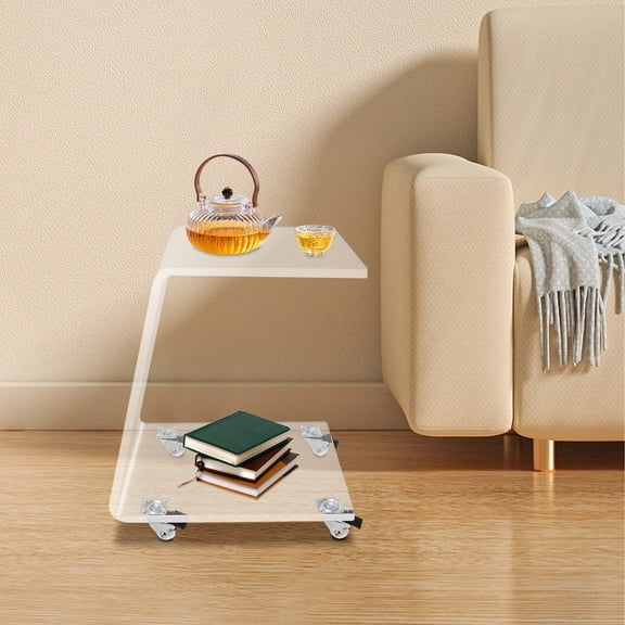 ToppiJoy Clear Acrylic Side Table, Mobile C-Shaped End Table for Living Room, Bedroom, Bedside