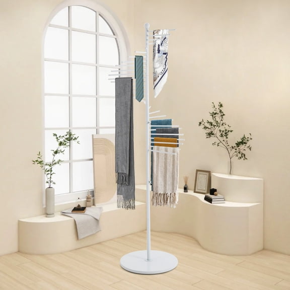ToppiJoy Clothes Hanger, Freestanding Scarf Display Rack, Metal Scarf Display Holder, Spiral Scarf Display Rack for Hanging Ties, Scarve (White)