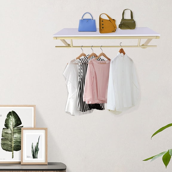 ToppiJoy Clothes Rack with Top Shelf, Wall Mounted Garment Rack, Space-Saving Display Hanging Clothes Rack, for Closet Storage