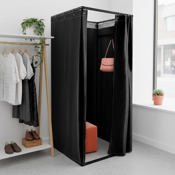 ToppiJoy Clothing Store Fitting Room, Portable Changing Room with Shading Curtain for Office, Mall, Boutique, Home 85*85*200cm (Black)