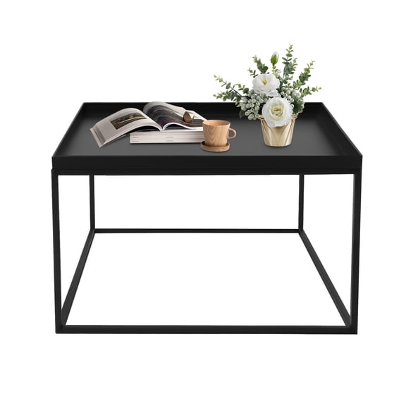 ToppiJoy Coffee Table, Tray Steel Coffee Table, Small Side Table, Snack Table with Recessed Top for Drinks, Snacks, Candles (Black)