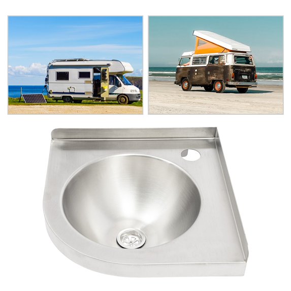 ToppiJoy Corner Basin Sink, Stainless Steel RV Sink Triangle Sinks Wash Basin, Wall Mount with Drain Pipe for RV Bathroom Kitchen Bar