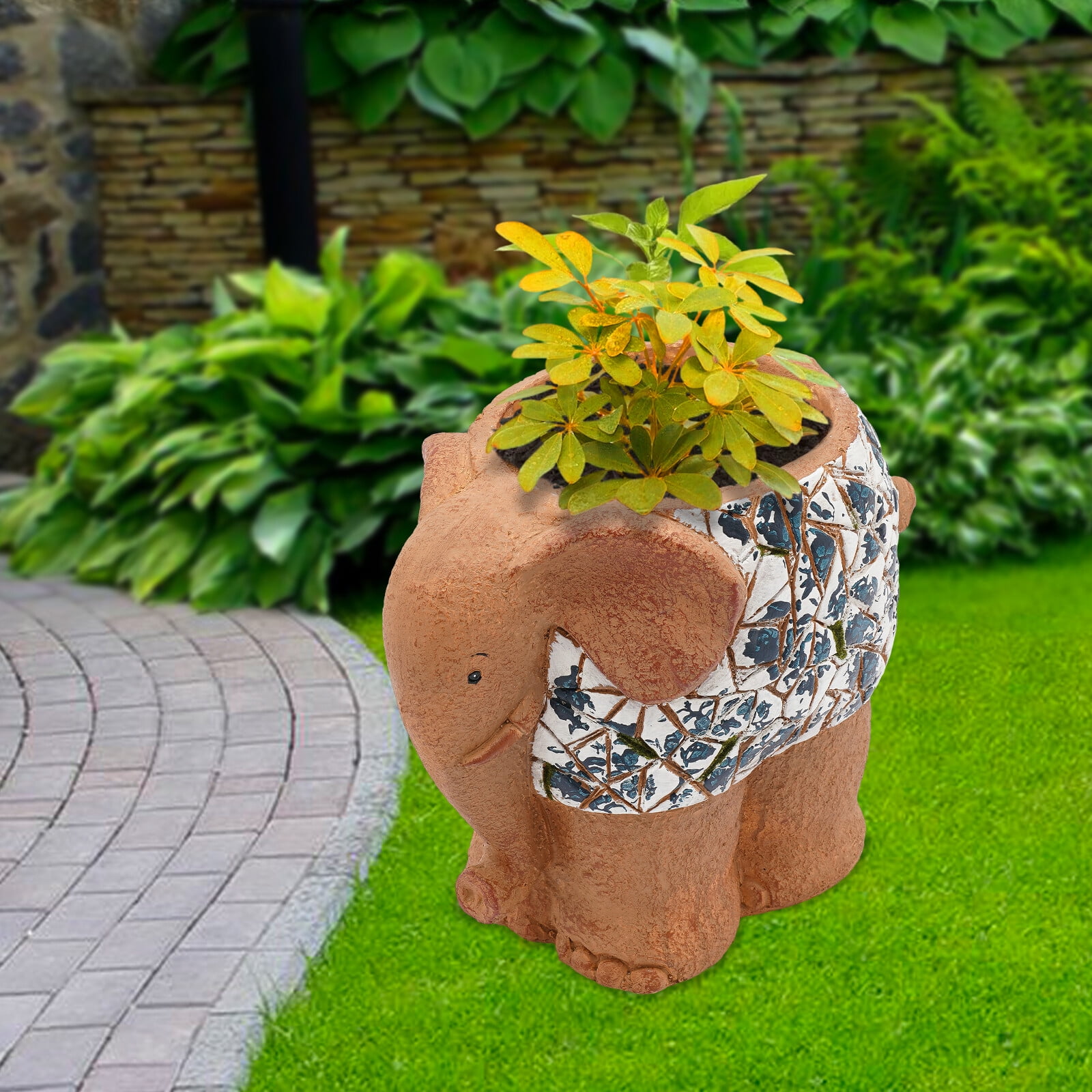 ToppiJoy Cute Elephant Shaped Flower Pot, Magnesium Oxide Animal-shaped Planter Pot with Drainage Hole, for Garden Yard Porch Patio Decor Brown