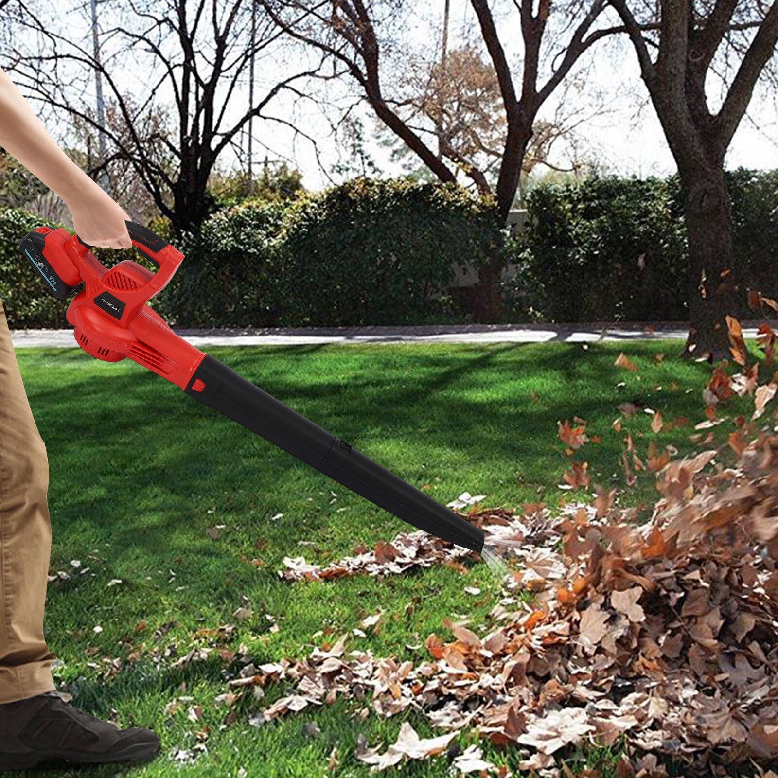 ToppiJoy DC 21 V Electric Lithium-ion Leaf Blower, Battery Powered Cordless Leaf Blower, Leaf Blower for Lawn Care, Snow Blowing, Powerful Motor, Battery & Charger Red