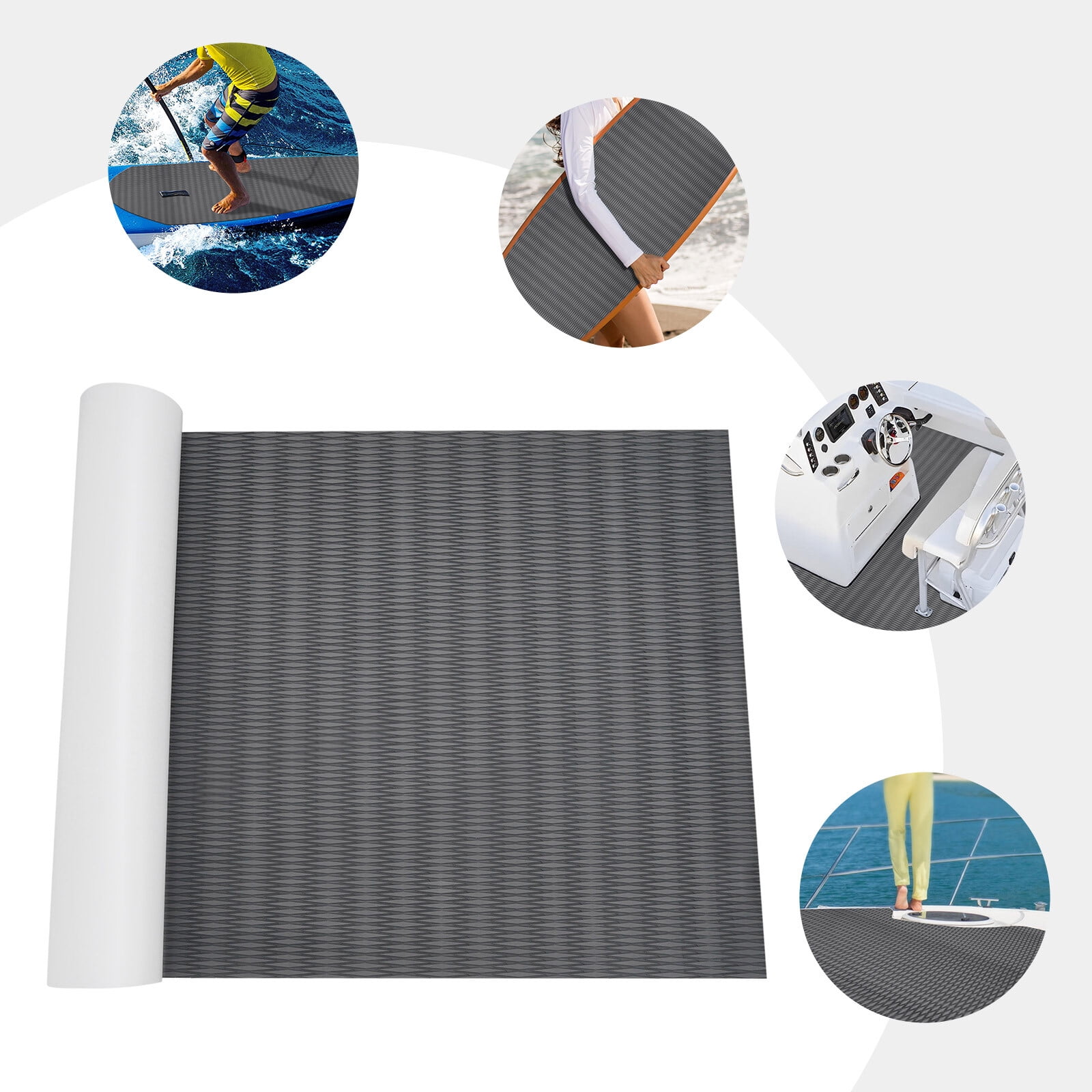 ToppiJoy EVA Foam Boat Deck Mat with Drainage Grooves, UV, Anti-Slip Mat Non-Slip Self-Adhesive Boat Flooring Mat for Yachts, Kayaks, Fishing Boats 7.87*3.87ft Dark Grey