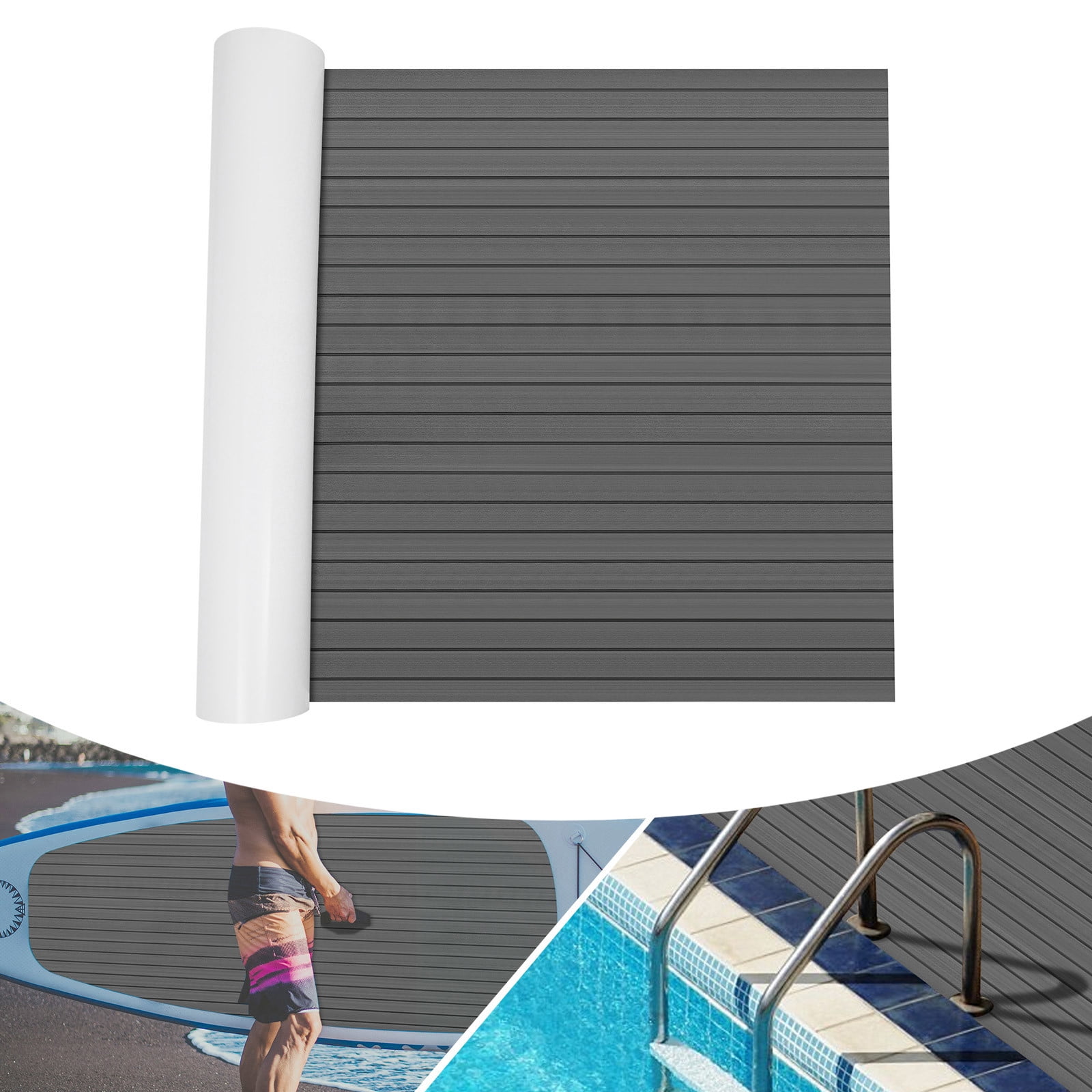 ToppiJoy EVA Foam Boat Deck Mat with Drainage Grooves, UV, Anti-Slip Mat Non-Slip Self-Adhesive Boat Flooring Mat for Yachts, Kayaks, Fishing Boats 94.48*47.24in Dark Gray Black