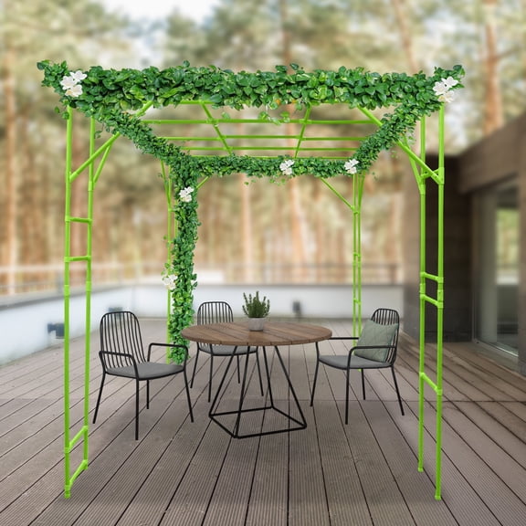 ToppiJoy Extra Garden Arch Trellis, Metal Arbor Pergola, Grape Vine Trellis Rack for Climbing Plants, Vegetables, Fruits, Outdoor Yard, Garden Gazebo (Green, 9.84*6.56*7.54ft)