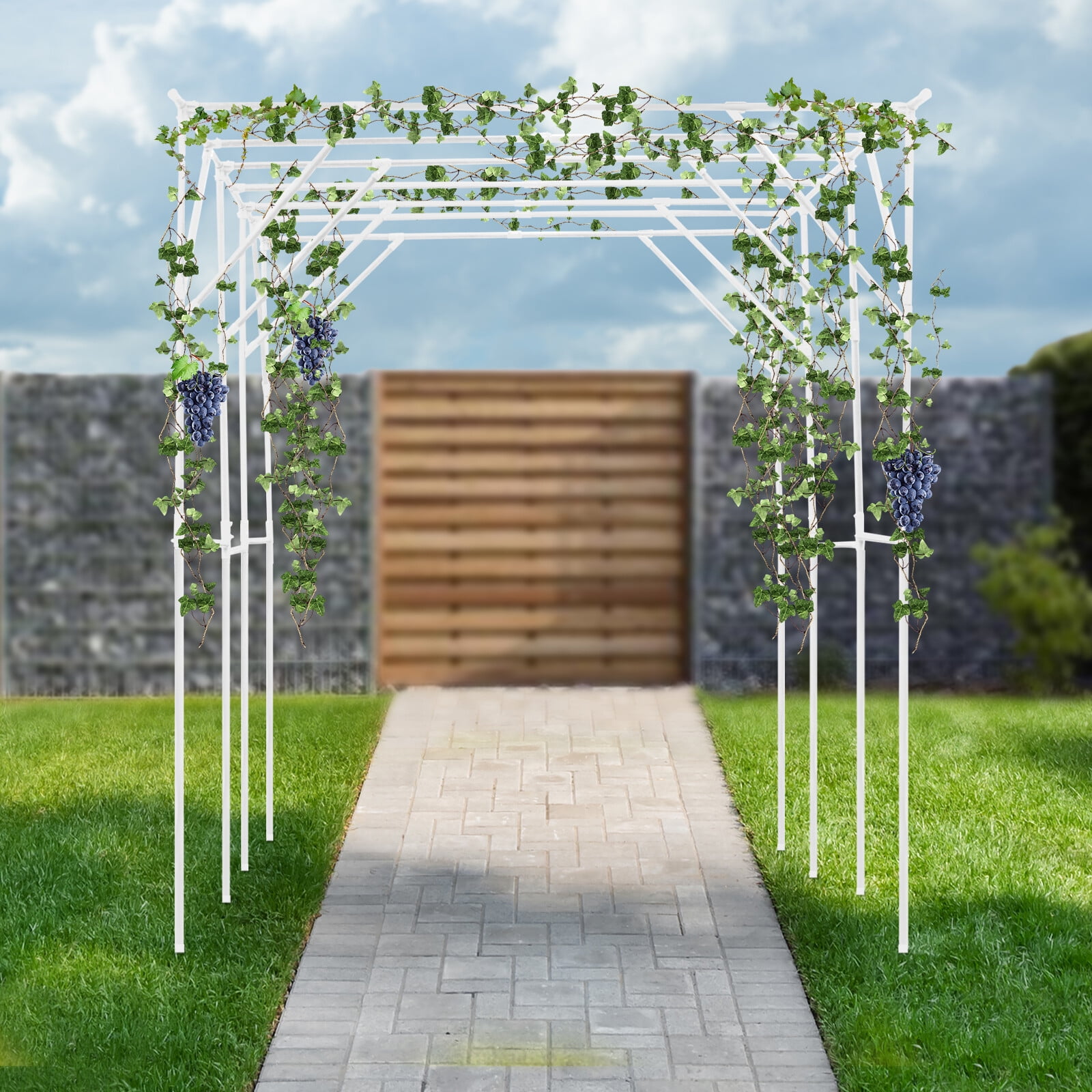 ToppiJoy Extra Garden Arch Trellis, Metal Arbor Pergola, Grape Vine ...