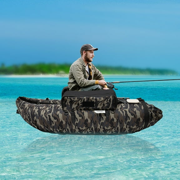 ToppiJoy Float Tubes for Fishing with Pump, Oxford Cloth Inflatable Fishing Float Tube Fishing Raft Belly Boat Hold up 286.6lbs Camouflage