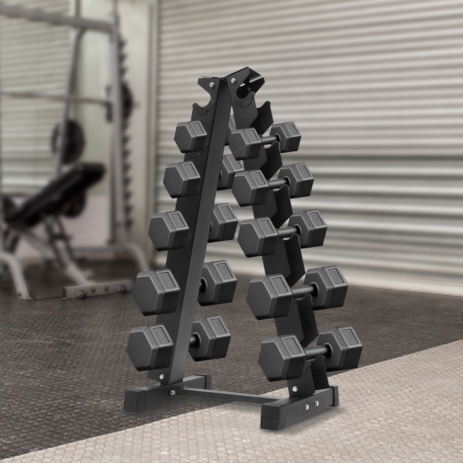 ToppiJoy Floortop Dumbbell Rack Stand Only, Weight Rack for Home Dumbbells Compact A-Frame Home Gym 6 Pairs of Dumbbells (Black)
