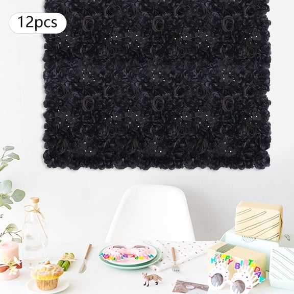 ToppiJoy Flower Wall Panel Set, Artificial Wall Flower Backdrop, 23.62*15.75in 3D Silk Hydrangea Rose Floral Panel for Wall Decor (12PCS Black B)