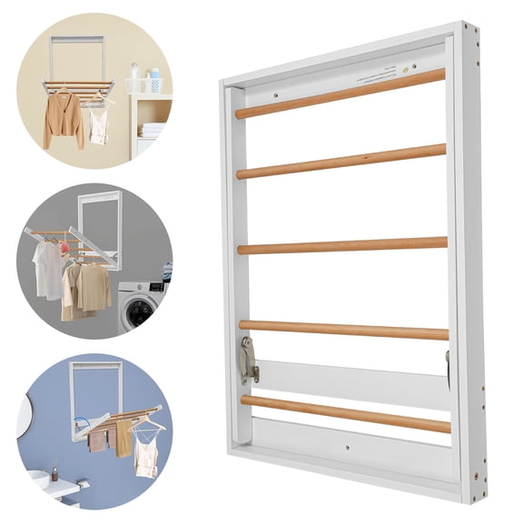 ToppiJoy Foldable Clothes Drying Rack, 5 Arms Wall Mounted Clothes Drying Rack for Laundry, for Bathrooms, Laundry Rooms, Balconies