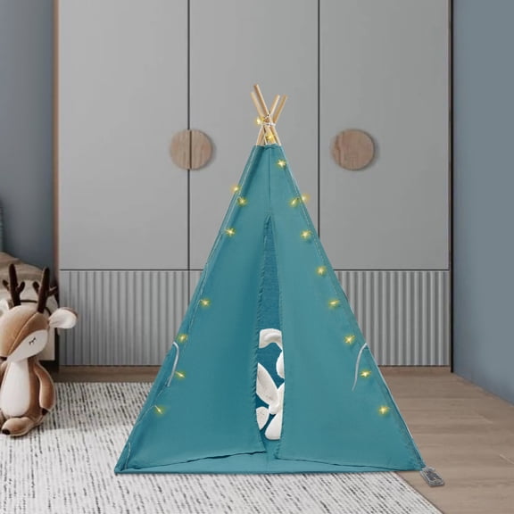 ToppiJoy Foldable Kids Tent, Spacious Play Tent with Light and Mat, Tent for Girls or Boys (Blue)