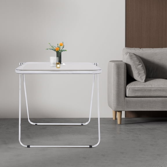 ToppiJoy Foldable Portable Acrylic Table, Acrylic End Side Table Modern Rectangular, Folding Desk Laptop Table No Assembly Required for Small Spaces (Silver and Clear Grey)
