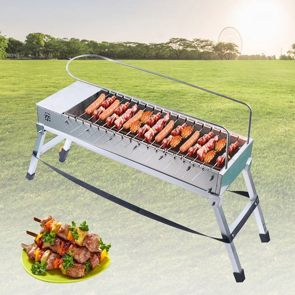 ToppiJoy Foldable Stainless Steel Grill, Automatic Grill, Freestanding Grill, Double Side Fireplace Design, Outdoor Grill Tool for Outdoor Cooking, Barbecue, Picnic, USB Port