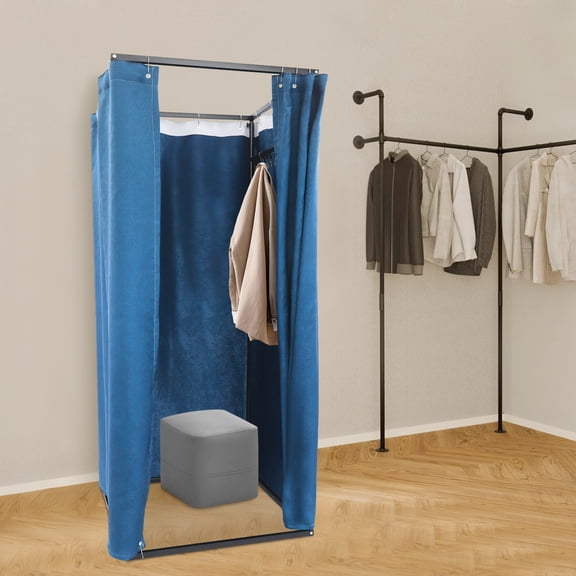 ToppiJoy Freestanding Changing Room with Privacy Curtain, Portable Clothing Store Fitting Room for Events, Market, Home 85*85*200cm (Dark Blue)