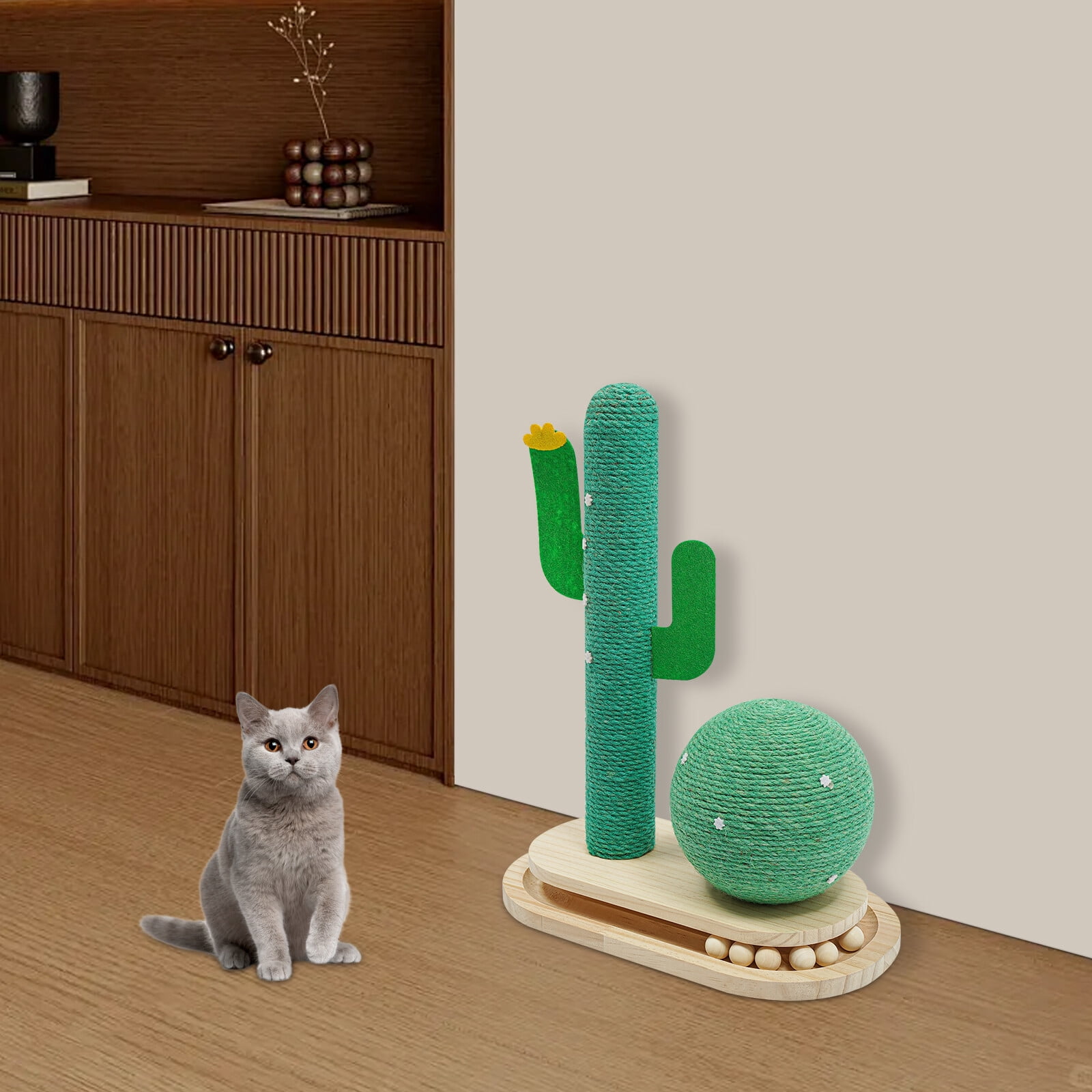 ToppiJoy Freestanding Road Cat Scratching Post Cactus Cat Scratcher Kitten Condo Tower House Bed with 4 EVA Anti-slip Pads