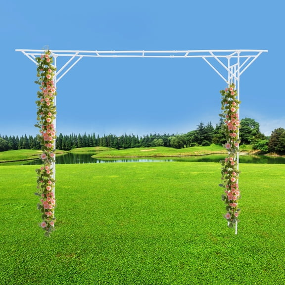 ToppiJoy Garden Trellis Supersize Flattop Garden Arch for Wedding, Garden Arch Arbor Trellis for Climbing Plants Outdoor 11.81*1.31*8.86ft(White)