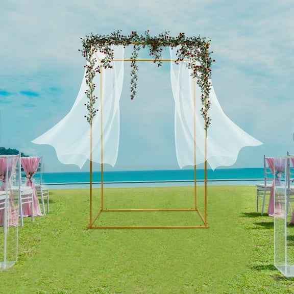 ToppiJoy Gold Metal Wedding Arch, Garden Arbors, Wedding Arch Stand,Easy Assembly Square Garden Arch Metal Abor for Weddings Party Event Decoration