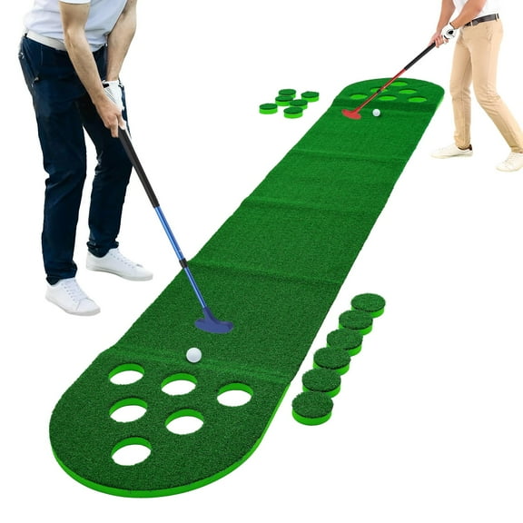 ToppiJoy Golf Pong Mat Game Set, Golf Putting Green Mat with 2 Putters, 2 Golf Balls for Indoor&Outdoor Short Game Office Party Backyard Use