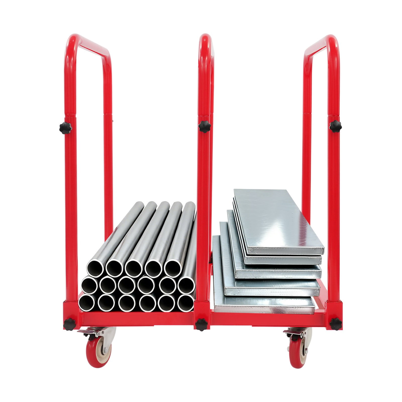 ToppiJoy Heavy Duty Hand Truck Dolly with 4 Swivel Casters, Industrial Hand Cart Hold up to 1400lbs for Plywood, Warehouse, Factory, Workshop (Red)