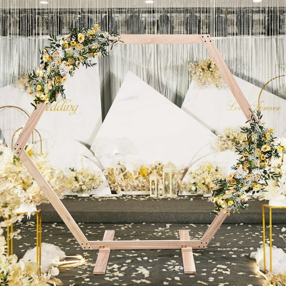 ToppiJoy Hexagon Wedding Arch Backdrop Stand, Wooden Wedding Arches for Ceremony, Balloon Arch Stand Arbor for Birthday,Party,Baby Shower, Photo Booth Background Decorations