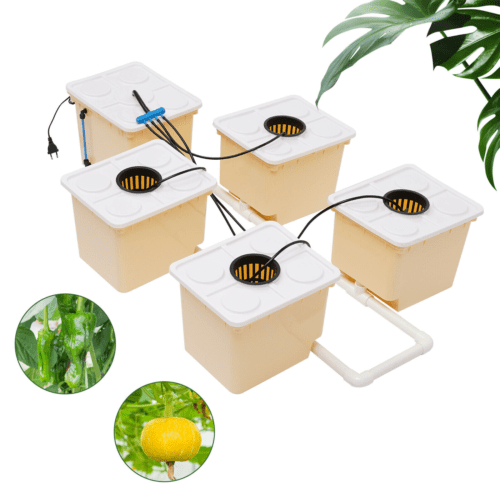 ToppiJoy Hydroponics Deep Water Culture DWC Hydroponic System Buckets Drip Growing System with Lid for Gardens