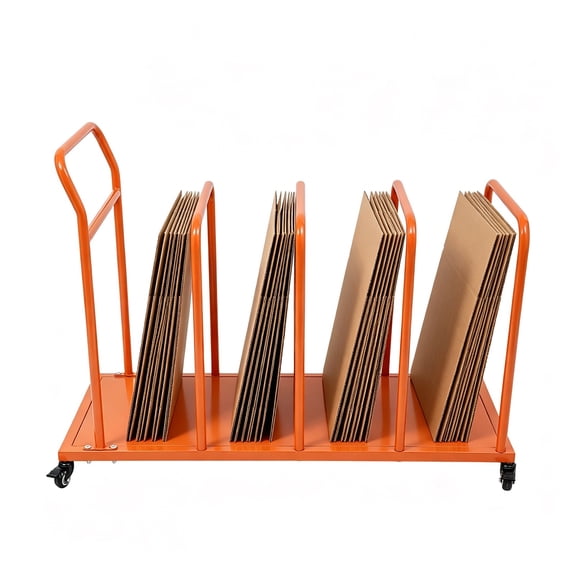 ToppiJoy Metal Carton Cart Stand with Handle, Portable Cardboard Box Storage Rack with Wheels, for Home Supermarket Warehouse (Orange)