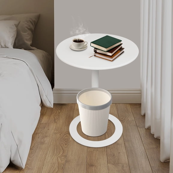 ToppiJoy Metal Round Side Table, End Table for Couch Sofa Bed, Small Accent Coffee Table with O Shaped Base, for Small Space Living Room Bedroom Office 18.9*22.4in (White)
