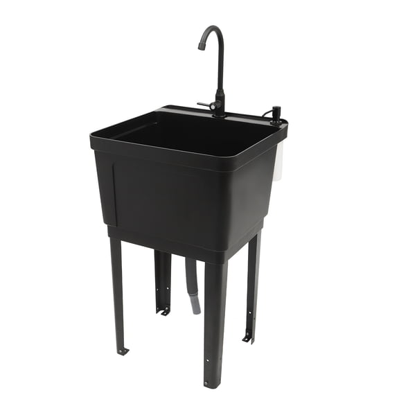 ToppiJoy Modern Utility Sink, Freestanding Laundry Utility Room Sinks with Rotatable Faucet Soap Dispenser for Washing Room Basement Black