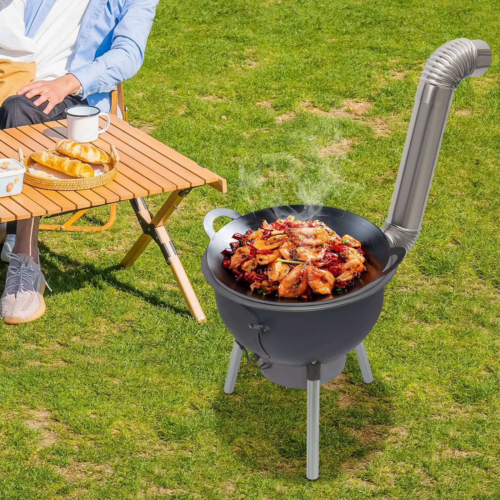 ToppiJoy Multifunction Wood Burning Stove with Grill Rack, Camping Wood Stove Hold up 330.69lbs, Portable Wood Stove for Camping 20.86in Height(Black)