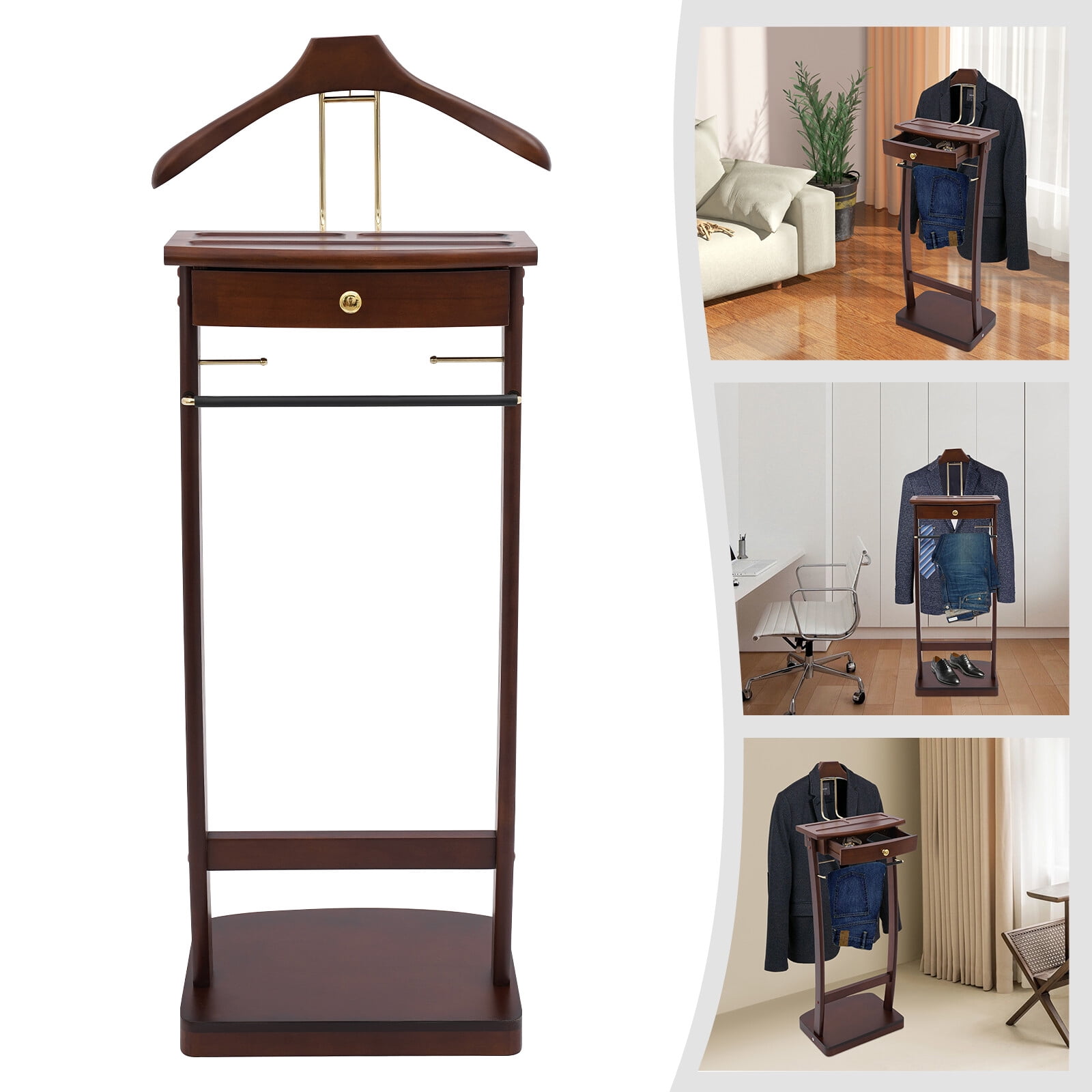ToppiJoy Multifunctional Valet Stand, Wood Clothes Valet with Storage ...