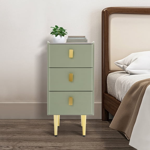 ToppiJoy Narrow Nightstand with 3 Wood Drawers, Bedside Table with Silent Slide, Small Side End Table, for Bedrooms (Green)