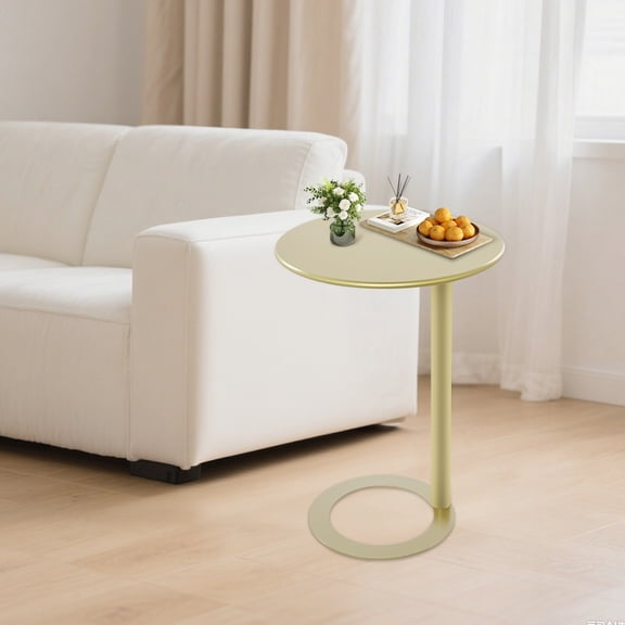 ToppiJoy O-Shaped Round Side Table, Modern Iron End Table for Couch, Space Saving Couch Tables Slide Under(Gold, 18.9in)