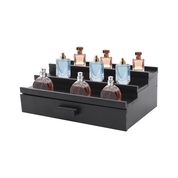 ToppiJoy Organizer with Drawer, Wood Perfume Holder Bathroom Countertop Organizer, Dresser Vanity Storage for Cologne, Perfume (Black)