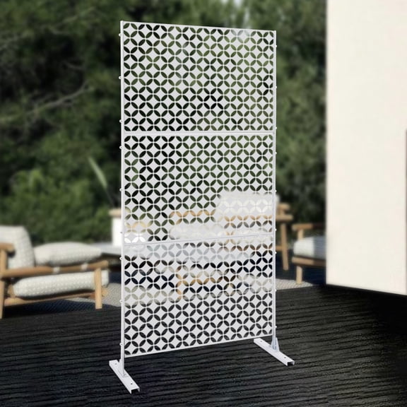 ToppiJoy Outdoor Living Privacy Screen, Metal Privacy Screen Outdoor Privacy Screen Fence, Privacy Panels Decorative Divider(White Coin-shaped)