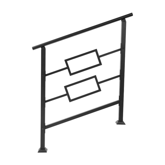 ToppiJoy Outdoor Steps Metal Handrail Iron Stair Handrail, Floor Mount Stair Railing Black (Double Horizontal Rect)