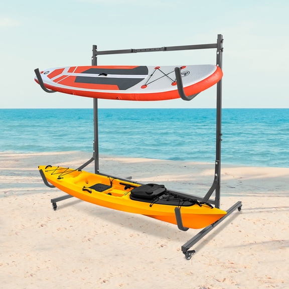 ToppiJoy Outdoor Storage Kayak Holder, Adjustable Heavy Duty Kayak Stand with Wheels, Freestanding Storage Rack for Kayak/Canoe/Surfboard