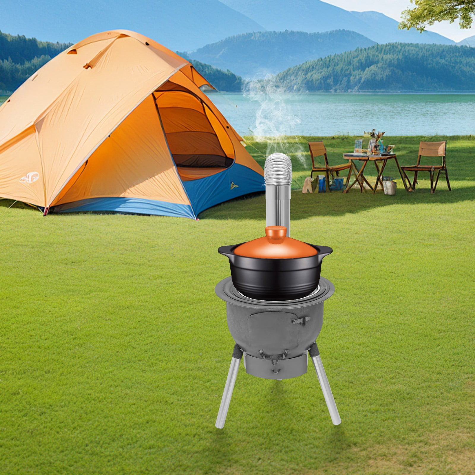 ToppiJoy Outdoor Wood Burning Stove, Wood Burning Stove Hold up 220.46lbs for Outdoor Cooking, Firewood Stove 19.68in Height(Silver, Grey)