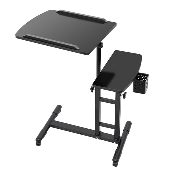 ToppiJoy Overbed Table with Wheels Adjustable | Dual Workbench Station for Artists & Beginners, Portable Workstation for Studio or Home (Black)