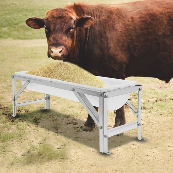 ToppiJoy PP 9.25Gal Livestock Feed Trough, Long Large Capacity Feeder, Feed Trough with Stand(Silver+ White)