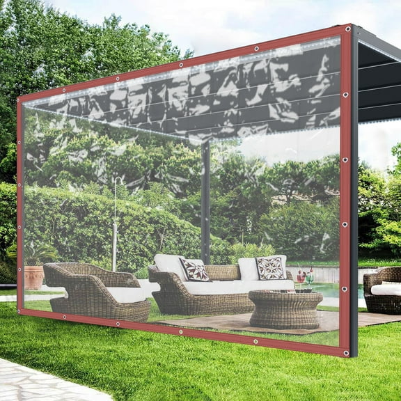 ToppiJoy PVC Brown Rainproof Clear Awning Canopy Tarpaulin Plastic Porch Screens Deck Covers 2.5*3m