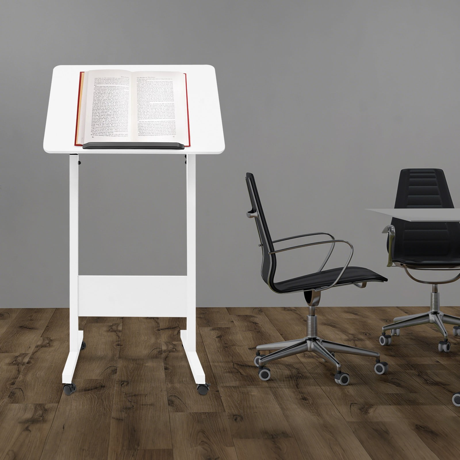 ToppiJoy Portable Adjustable Podium Stand with 4 Wheels Laptop Desk Standing Desk White