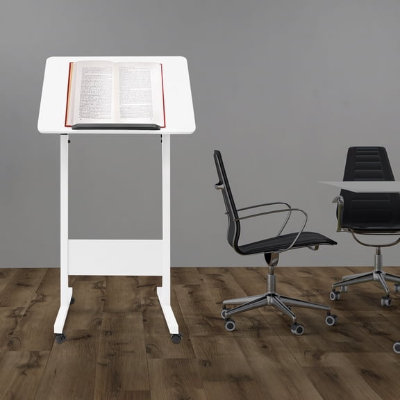 ToppiJoy Portable Adjustable Podium Stand with 4 Wheels Laptop Desk Standing Desk White